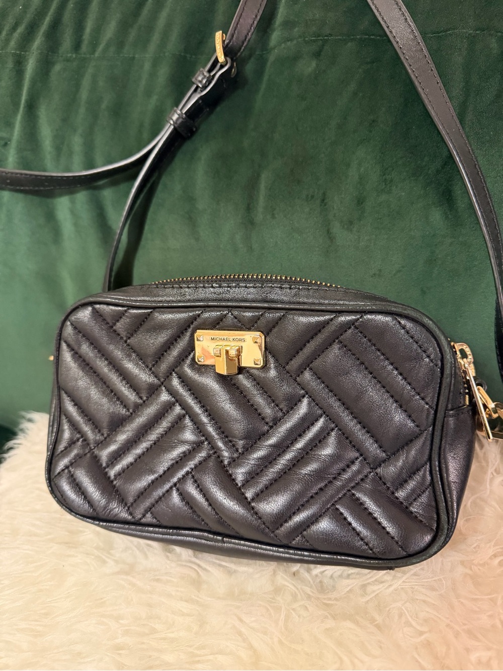 Michael Kors Black Quilted Leather Crossbody with Gold Hardware